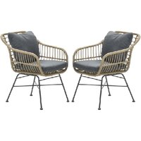 Macy Natural Rattan Garden Dining Chairs With Cushion In Pair